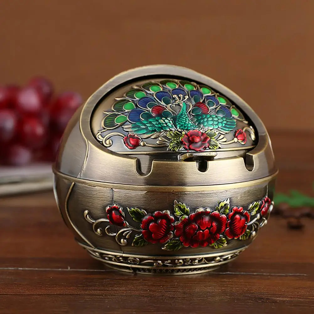 Retro Ashtray with Lid - Large Zinc Alloy Cigarette Smoking Holder for Home Decor and Friend's Birthday Gift