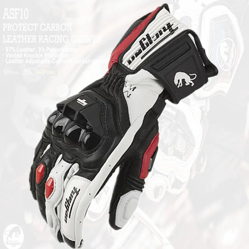 Motorcycle Gloves AFS6 AFS10 AFS18 - Leather Windproof Motocross Mittens with Touch Screen, Men's Protective Motorbike Gloves