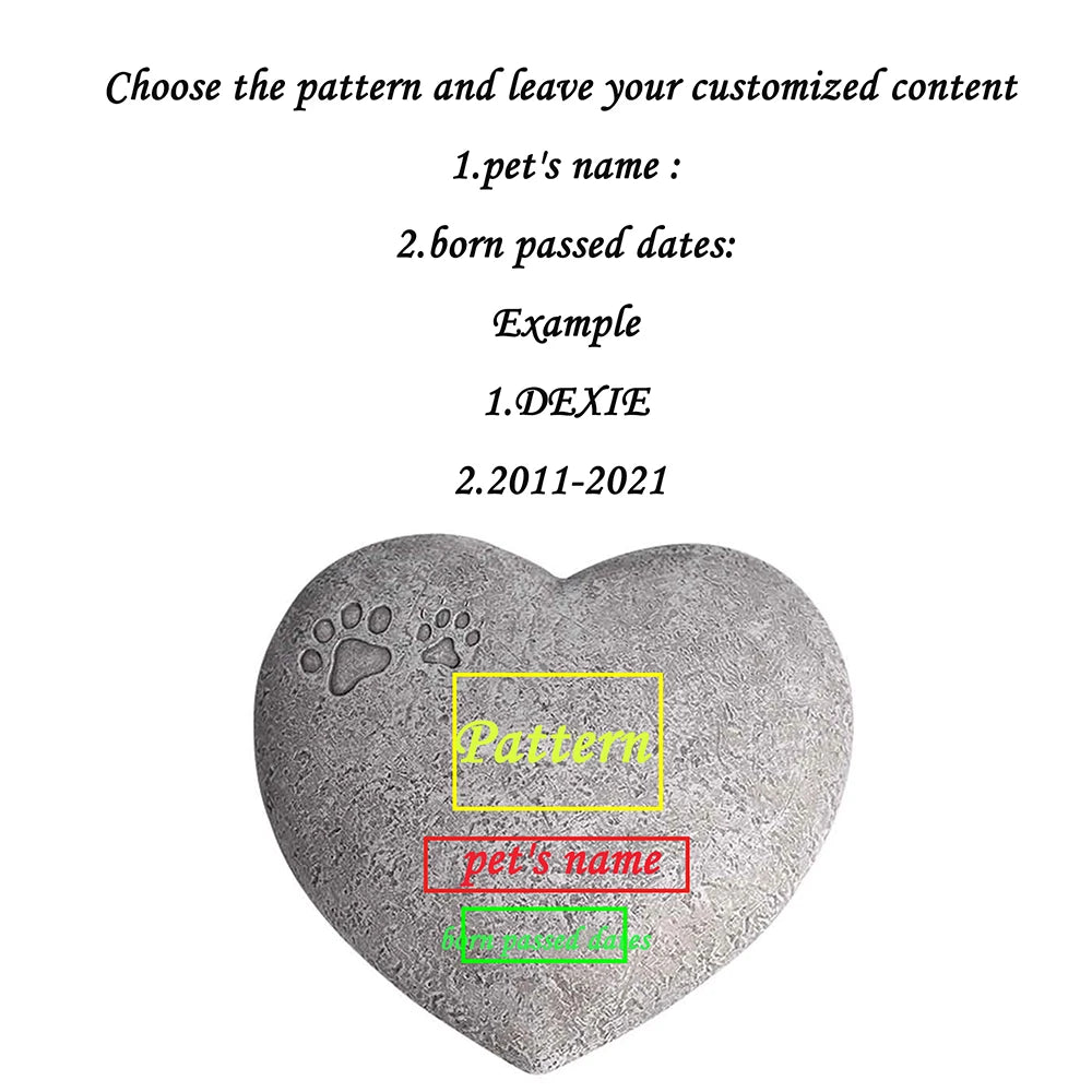 Personalized Pet Memorial Stone – Heart-Shaped Dog & Cat Grave Marker with Paw Design, 1-24 Patterns for Garden Tombstone