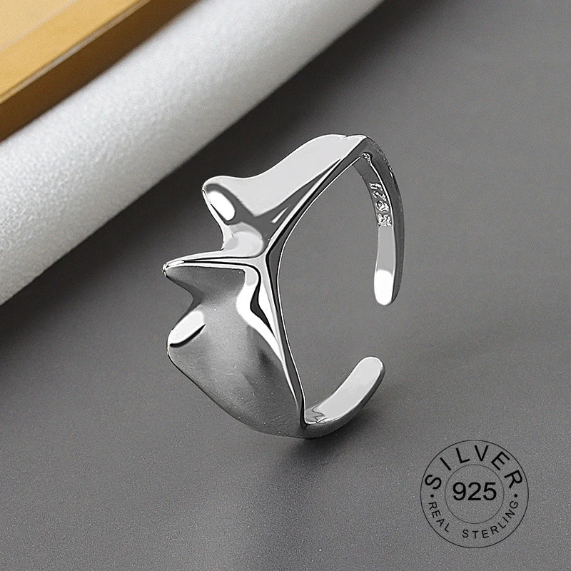 925 Sterling Silver Women’s Open Wave Ring – Irregular Wide Noodle Design Gift