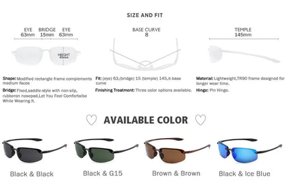 JULI Sports Sunglasses – TR90 Rimless Frame, UV400 Protection for Men & Women, Ideal for Cycling, Running, Fishing, Baseball, and Driving, Model 8001