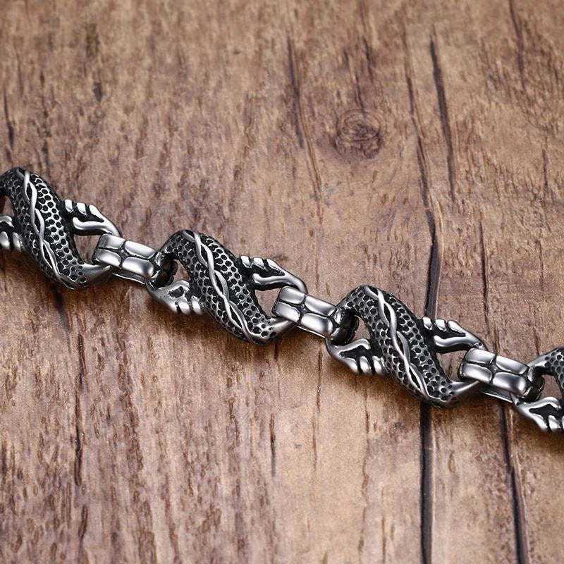 Ethnic Wind Dragon Bracelet – Vintage Silver Plated Cuff Bangle, Motorcycle Riding Charm Jewelry Gift for Men