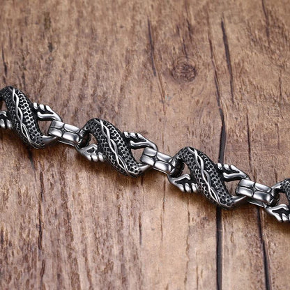 Ethnic Wind Dragon Bracelet – Vintage Silver Plated Cuff Bangle, Motorcycle Riding Charm Jewelry Gift for Men