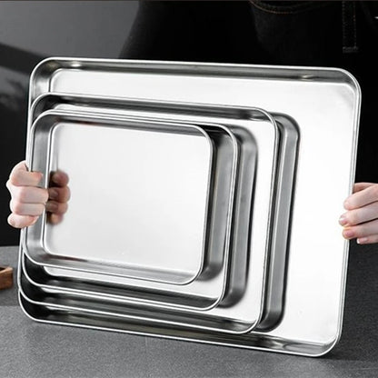 Kitchen Stainless Steel Rectangle Serving Tray – Food Storage Plate for Restaurant & Home