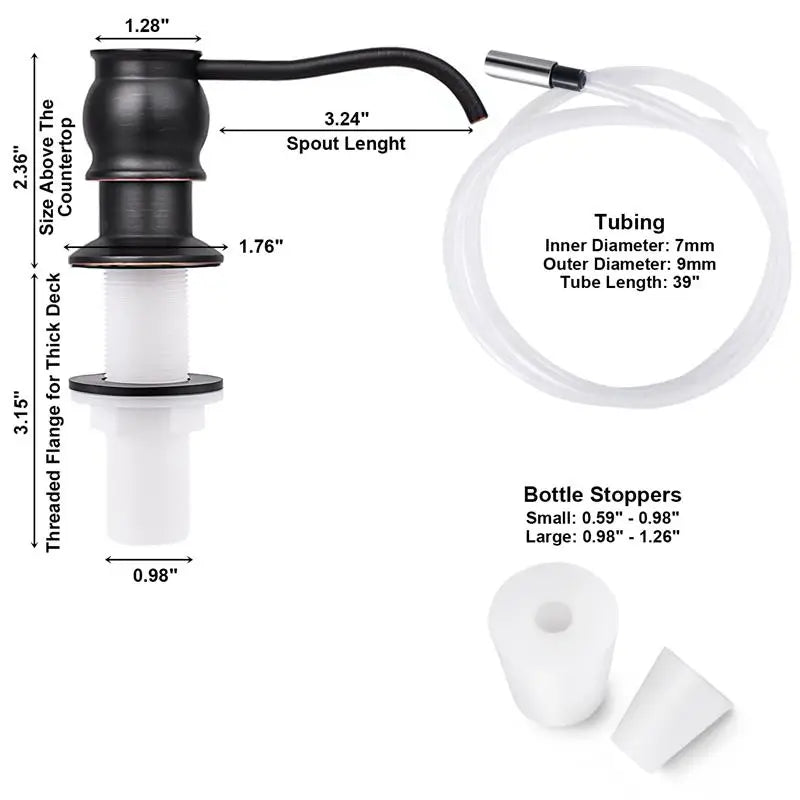 Samodra Liquid Soap Dispenser — Black Kitchen Pump with Brass Head, Metal Check Valve & Extension Tube