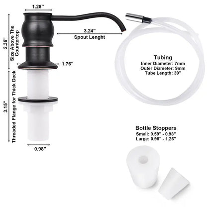 Samodra Liquid Soap Dispenser — Black Kitchen Pump with Brass Head, Metal Check Valve & Extension Tube