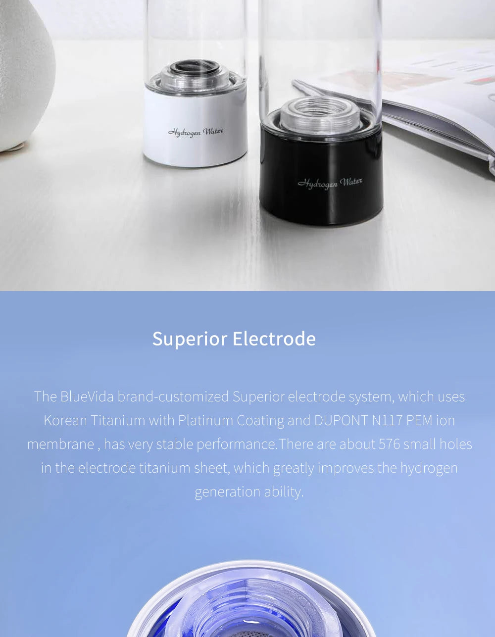 BlueVida SPE&PEM Hydrogen Water Generator - High Concentration, 2 Work Modes & Self-Cleaning, Hydrogen Absorption