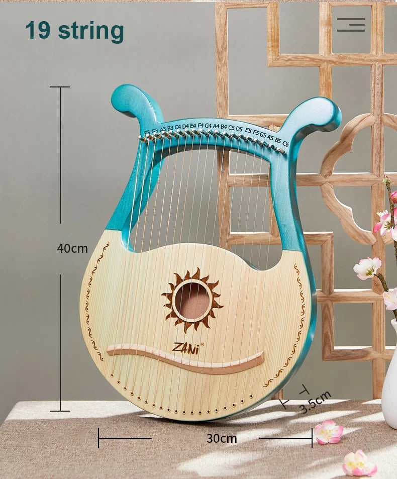 Lyre Harp 19-String – High-Quality Mahogany Musical Instrument with Spare Strings