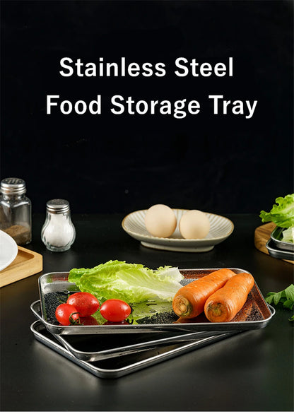 Rectangle Stainless Steel Buffet Tray – Metal Food Serving Plate for Rice, Noodles, & Home Dishes Storage Organizer