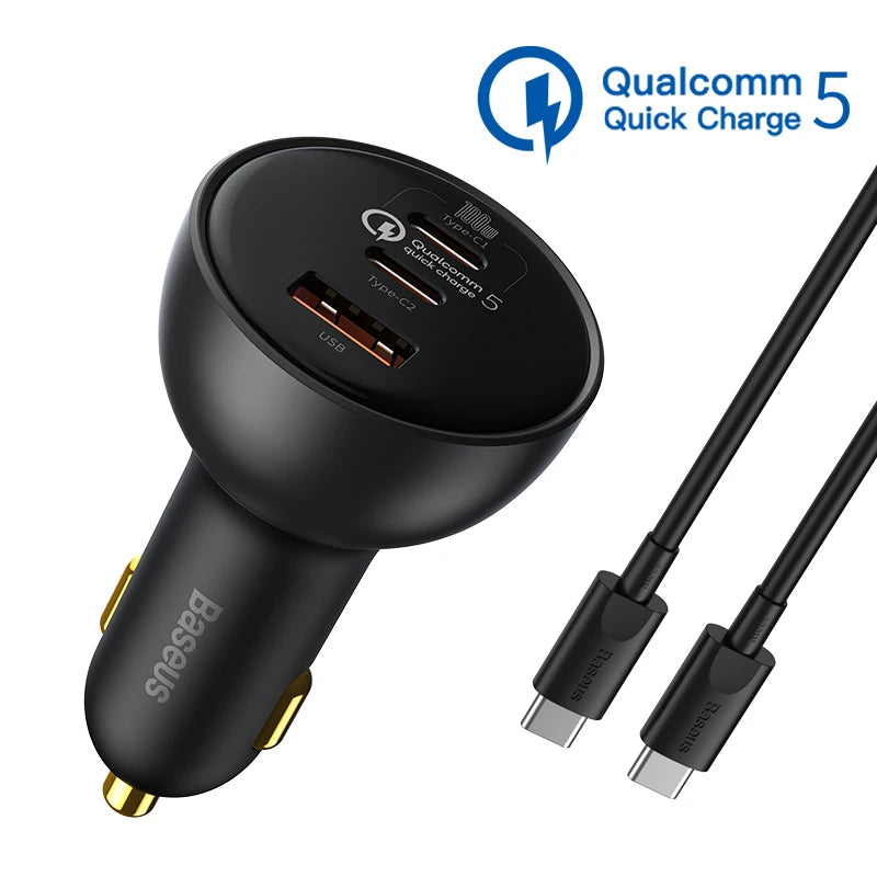Baseus 160W Car Charger – QC 5.0 Fast Charging PPS PD 3.0 USB-C Multi-Port Car Charger for iPhone 15/14/13 Pro, Laptops & Tablets Quick Charge Adapter