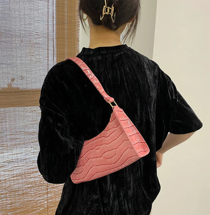 Fashion PU Leather Alligator Pattern Bag for Women – Small Armpit Handbag, Underarm Messenger Purse