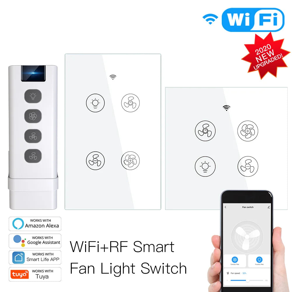 WiFi RF Smart Ceiling Fan Light – 2/3 Way Control, Speed Control, Smart Life/Tuya App, Alexa & Google Home Compatible