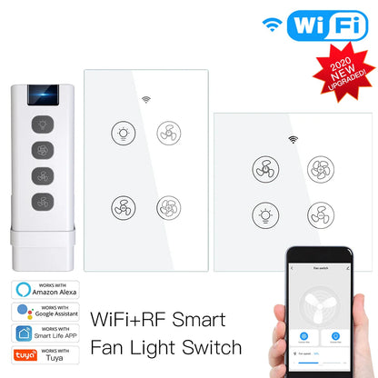 WiFi RF Smart Ceiling Fan Light – 2/3 Way Control, Speed Control, Smart Life/Tuya App, Alexa & Google Home Compatible