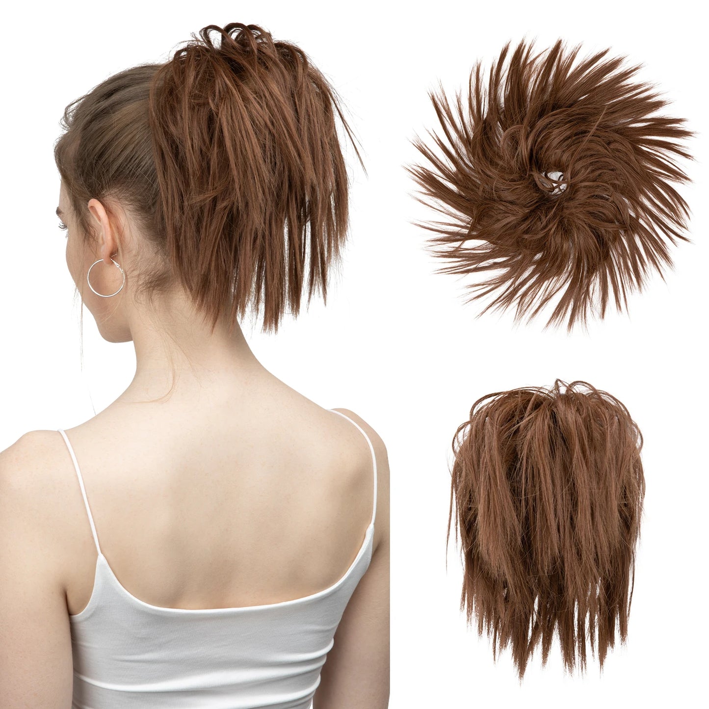 Synthetic Fake Hair Messy Bun Chignon – Elastic Scrunchy Curly Hairpiece, Flexible Band SARLA Synthetic Extension