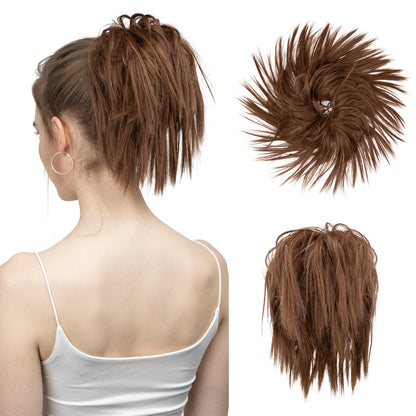 Synthetic Fake Hair Messy Bun Chignon – Elastic Scrunchy Curly Hairpiece, Flexible Band SARLA Synthetic Extension