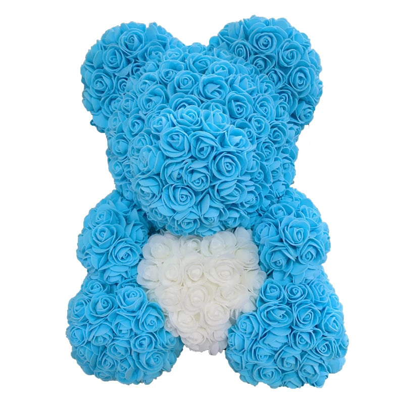 2024 40cm Rose Bear – Heart-Shaped Artificial Flower Teddy Bear for Valentine’s, Wedding, Birthday & Christmas Gifts