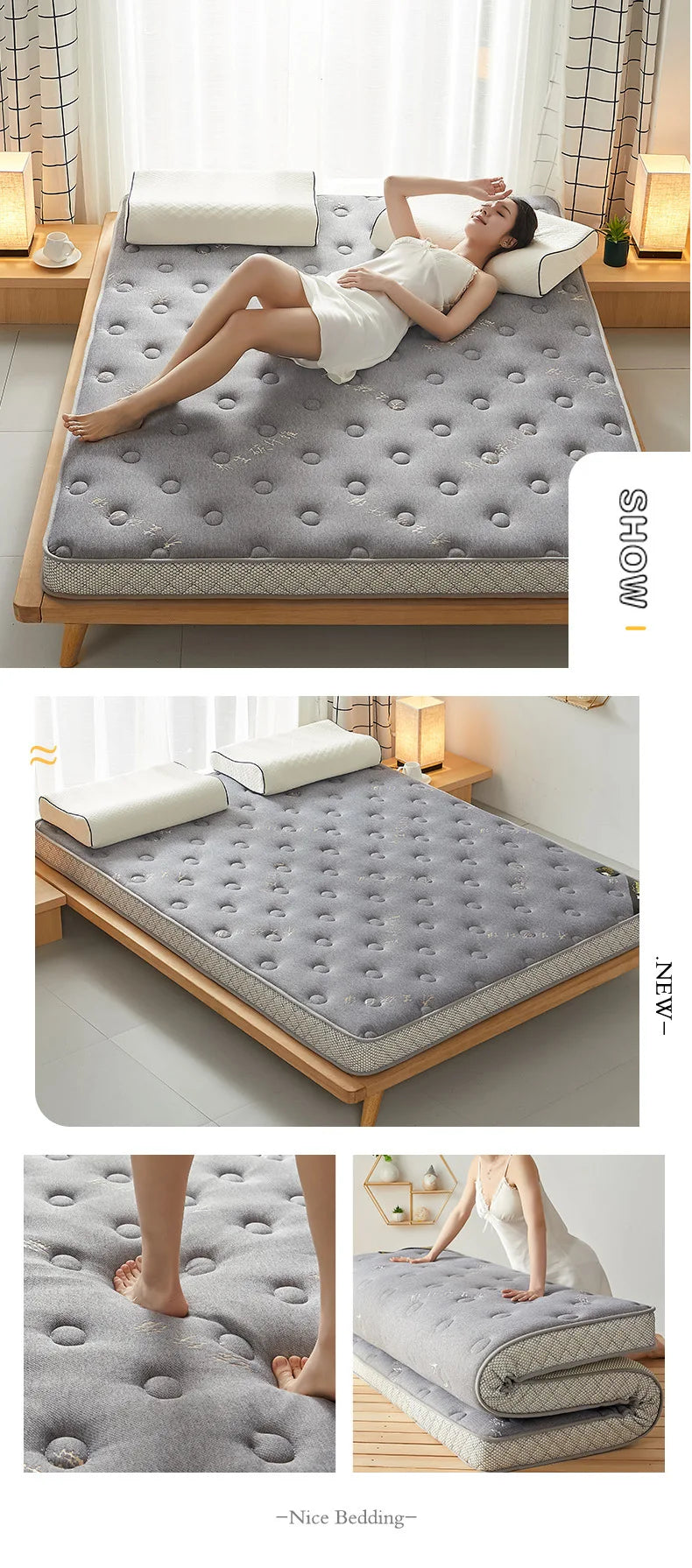 6/10cm Thai Natural Latex Floor Mattress – Foldable Tatami Mat with 95D Filling & Cotton Cover, Slow Rebound Comfort