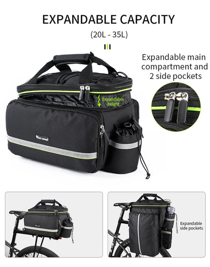 WEST BIKING 3-in-1 Waterproof Bike Trunk Bag — Large Capacity MTB & Road Bicycle Saddle Seat Panniers, Travel Luggage Carrier