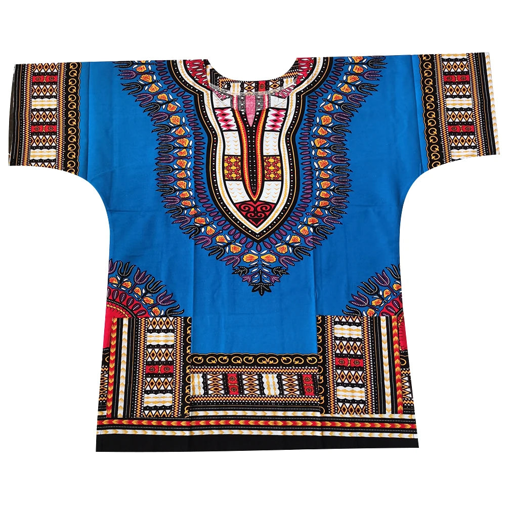 African Dashiki Cotton T-Shirt - Traditional Printed Unisex Fashion Top with Vibrant Ethnic Style Design