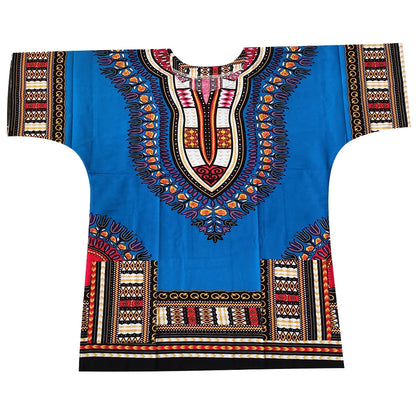 African Dashiki Cotton T-Shirt - Traditional Printed Unisex Fashion Top with Vibrant Ethnic Style Design