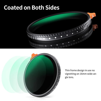 K&F Concept Variable ND Filter ND2–ND400 | HD Adjustable Neutral Density Lens Filter, 49mm–82mm