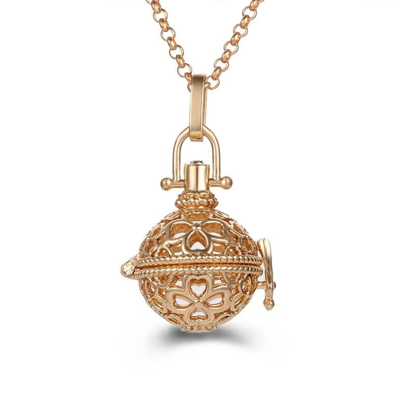 Mexico Music Ball Hollow Zircon Pendant Necklace – Vintage Perfume Aromatherapy Locket for Women