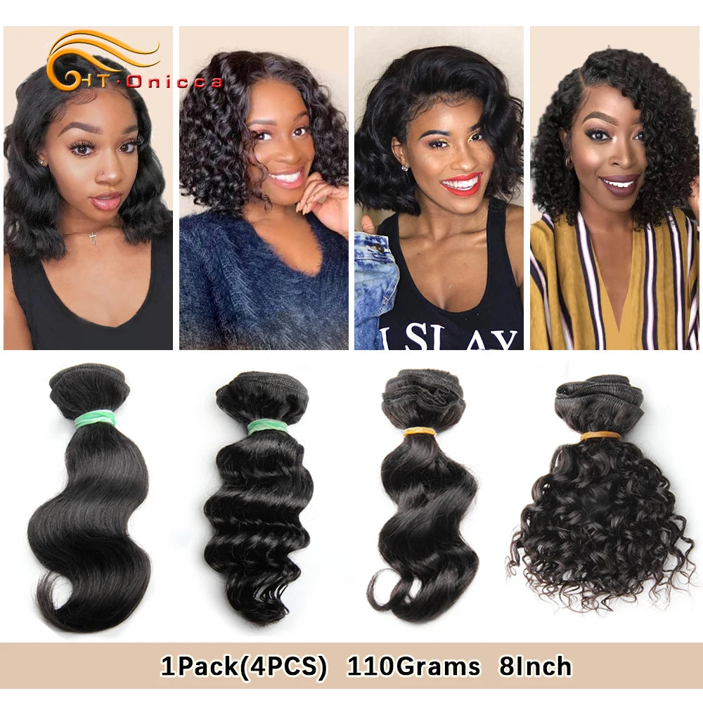 Kinky Curly Human Hair Bundles with Closure – Short Indian Hair Bundles with Circular Closure