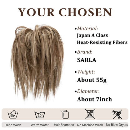 Synthetic Fake Hair Messy Bun Chignon – Elastic Scrunchy Curly Hairpiece, Flexible Band SARLA Synthetic Extension