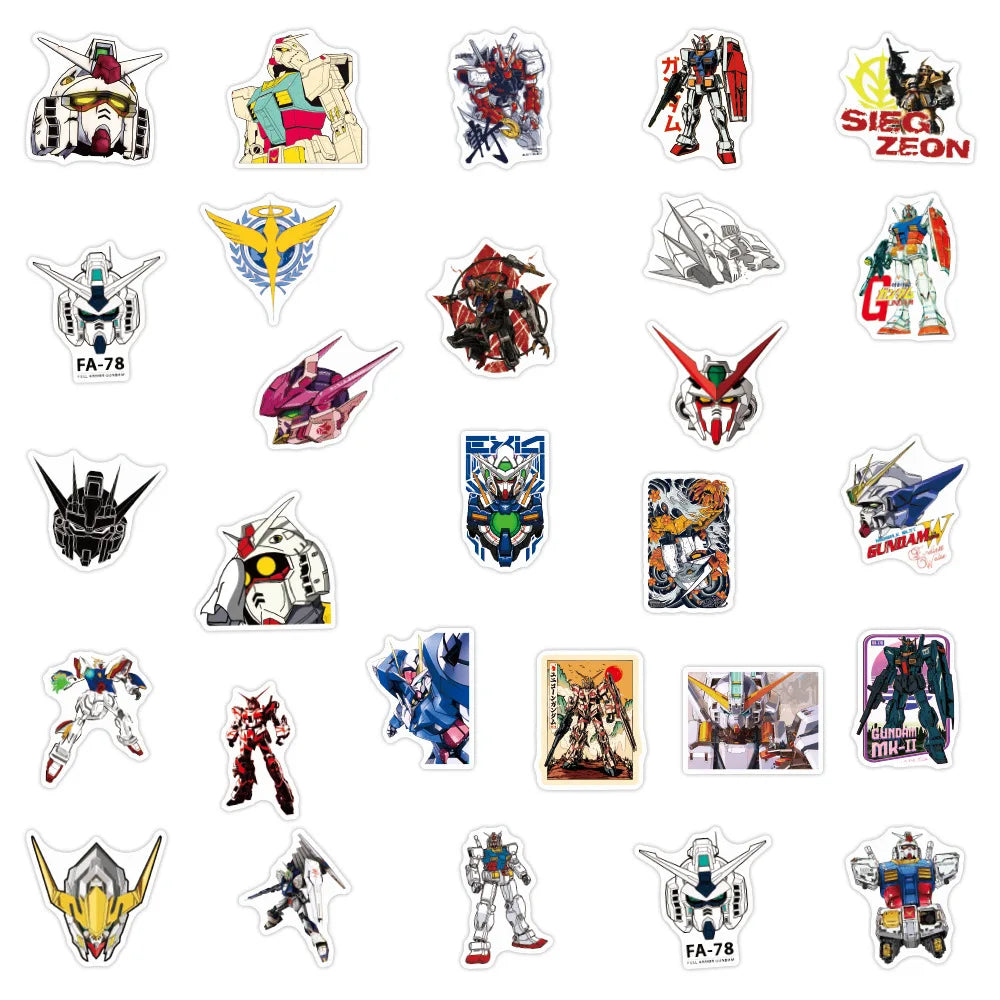 10/30/50/100-Piece Gundam Anime Sticker Set - Cool Cartoon Graffiti Decals for Motorcycles, Luggage, Guitars, Skateboards, and DIY Crafts