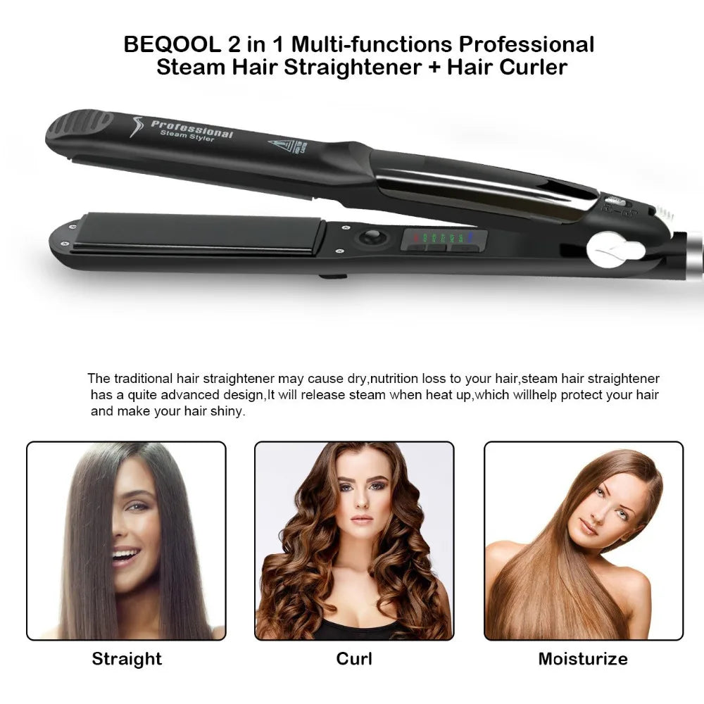 Professional Steam Hair Straightener – Ceramic Vapor Flat Iron, 450℉ Heat with Argan Oil Treatment for Hair Care