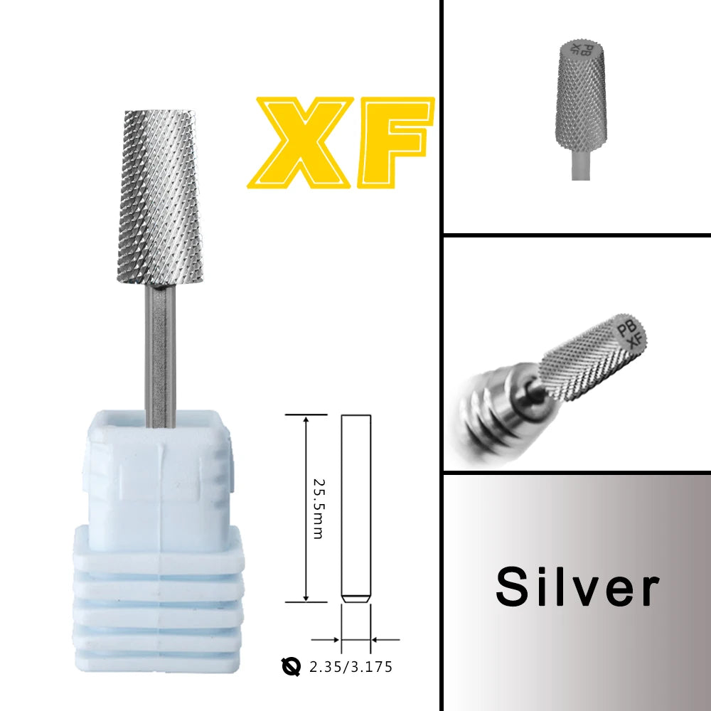 RolinStar 6.6 Large Trapezium Tapered Barrel Nail Drill Bit – Gold & Silver Tungsten Steel Carbide Milling Cutter for Manicure & Pedicure