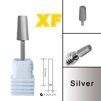 RolinStar 6.6 Large Trapezium Tapered Barrel Nail Drill Bit – Gold & Silver Tungsten Steel Carbide Milling Cutter for Manicure & Pedicure