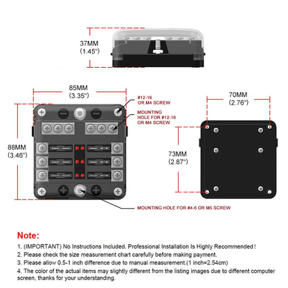 6/12-Way Car & Boat Fuse Box – Waterproof Blade Fuse Block with LED Indicator (12V/32V Auto Marine Power Distribution Panel)