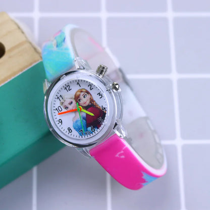 Disney Princess Elsa Kids Watch - Girls' Luminous Silicone Strap Wrist Watch & Toy Clock
