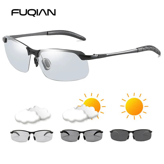 Enhanced Vision: FUQIAN Vintage Metal Polarized Sunglasses - Photochromic Lens, Ideal for Men and Women, Night Driving Sun Glasses