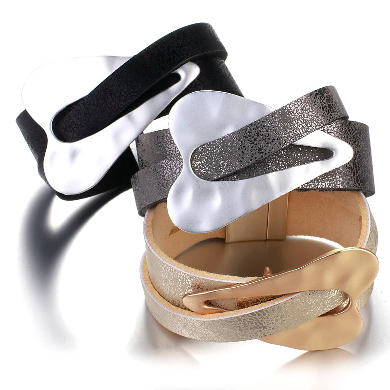 ALLYES Black Leather Bracelet for Men & Women - Fashion 2024 Magnetic Buckle with Heart Charm, Wide Wrap Jewelry