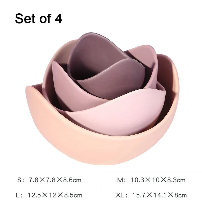 Lotus Ceramic Bowl Set - Flower-Shaped Fruit, Salad & Dinner Plates with Decorative Storage Design