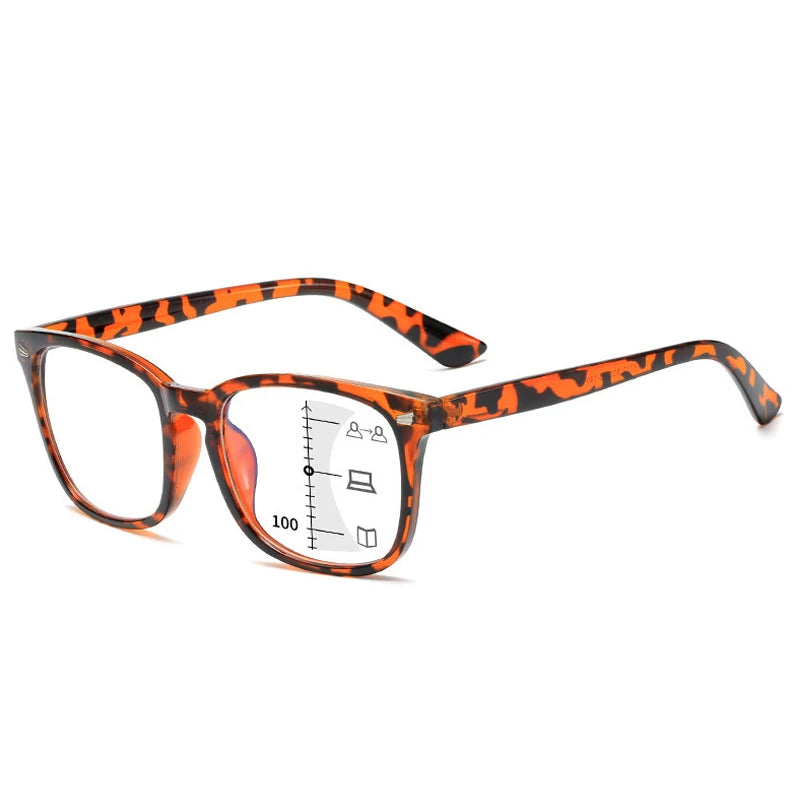 CRIXALIS Square Progressive Reading Glasses – Multifocal Anti-Glare Computer Eyewear for Men & Women, UV400 Protection
