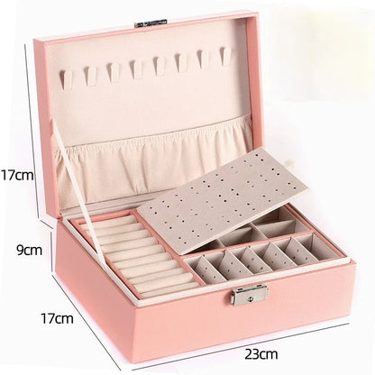 Double-Layer Wooden Jewelry Box – PU Leather Ring & Accessory Organizer with Storage and Makeup Case