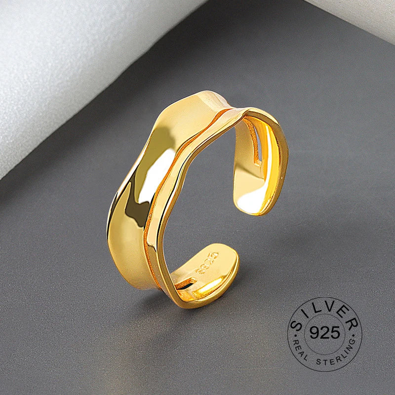 925 Sterling Silver Women’s Open Wave Ring – Irregular Wide Noodle Design Gift