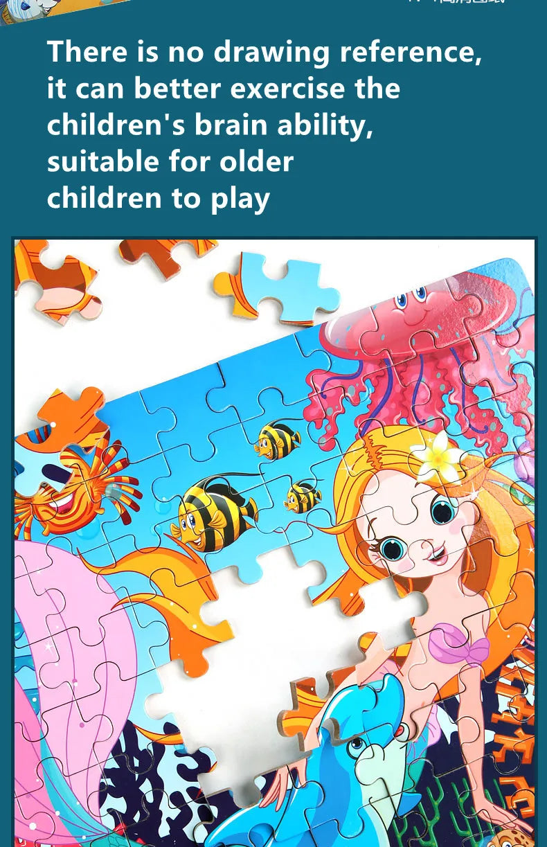 100PCS Kids Wooden Puzzle Set – Cartoon Animal & Vehicle Jigsaw Toys for Early Learning & Parent-Child Play