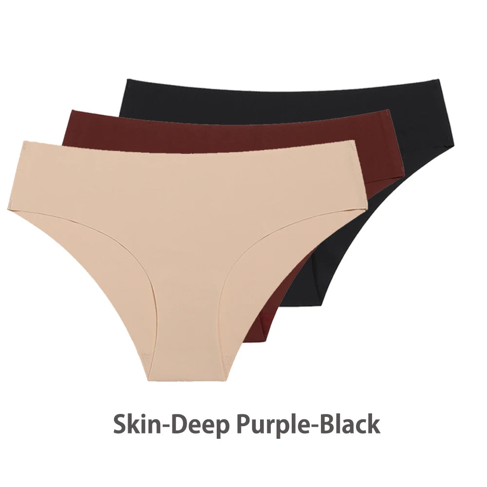 3PCS Seamless Silk Panties for Women – Breathable Low Waist Invisible Briefs, Soft & Sexy Underwear Set