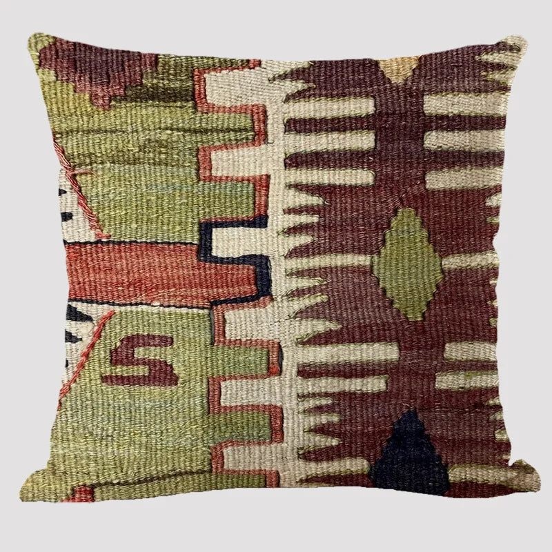 Bohemian Linen Cushion Cover – Multicolor Ethnic Geometric Pattern Decorative Pillow for Living Room Sofa