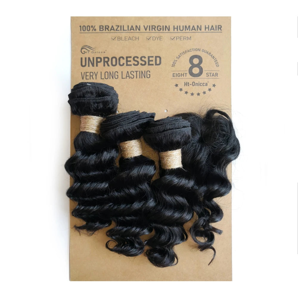 Kinky Curly Human Hair Bundles with Closure – Short Indian Hair Bundles with Circular Closure