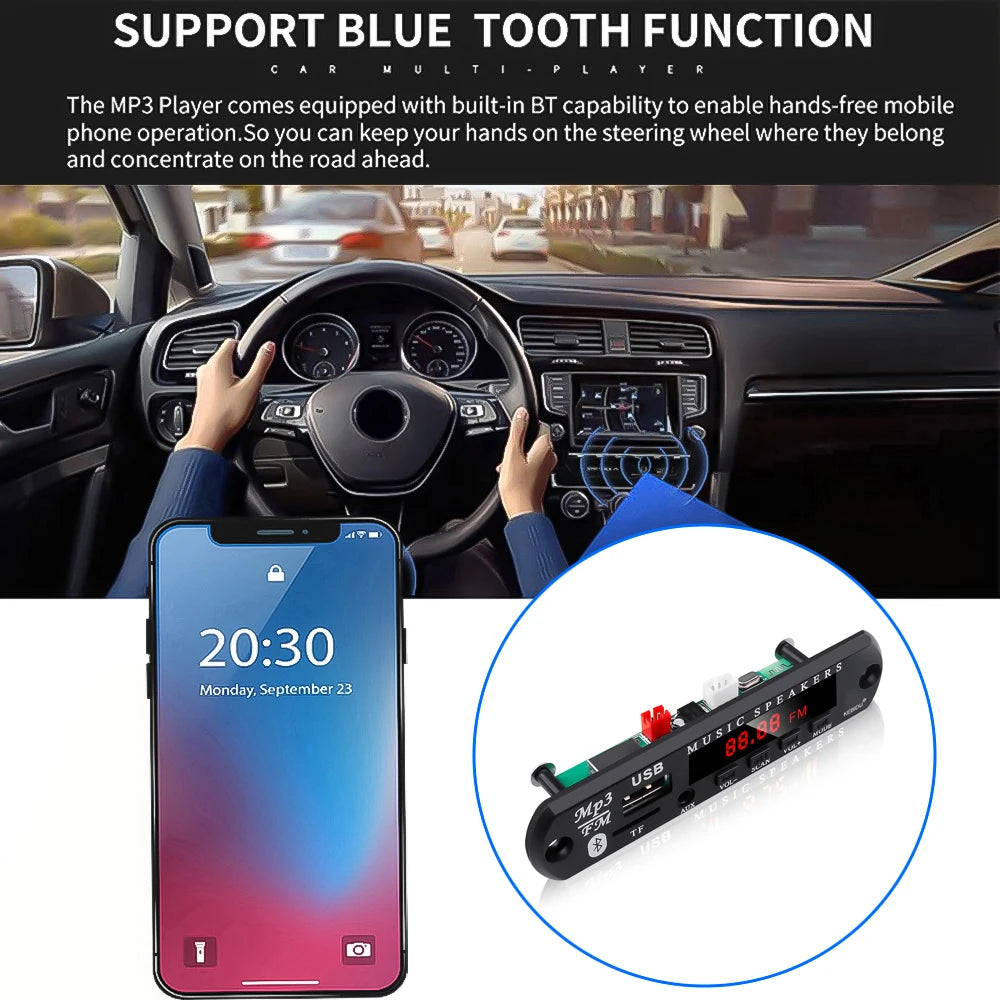 KEBIDU 9V/12V Car Radio Stereo MP3 Decoder Board - Bluetooth Wireless MP3 Player with USB, TF, and Remote Control