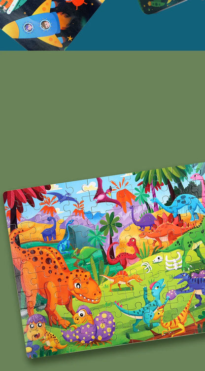 100PCS Kids Wooden Puzzle Set – Cartoon Animal & Vehicle Jigsaw Toys for Early Learning & Parent-Child Play