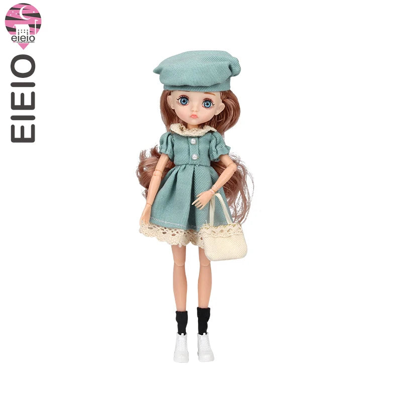 Slim 26cm BJD Doll for Girls – 13 Movable Joints with Princess Outfit, Blue Eyes & Eyelash Accessories