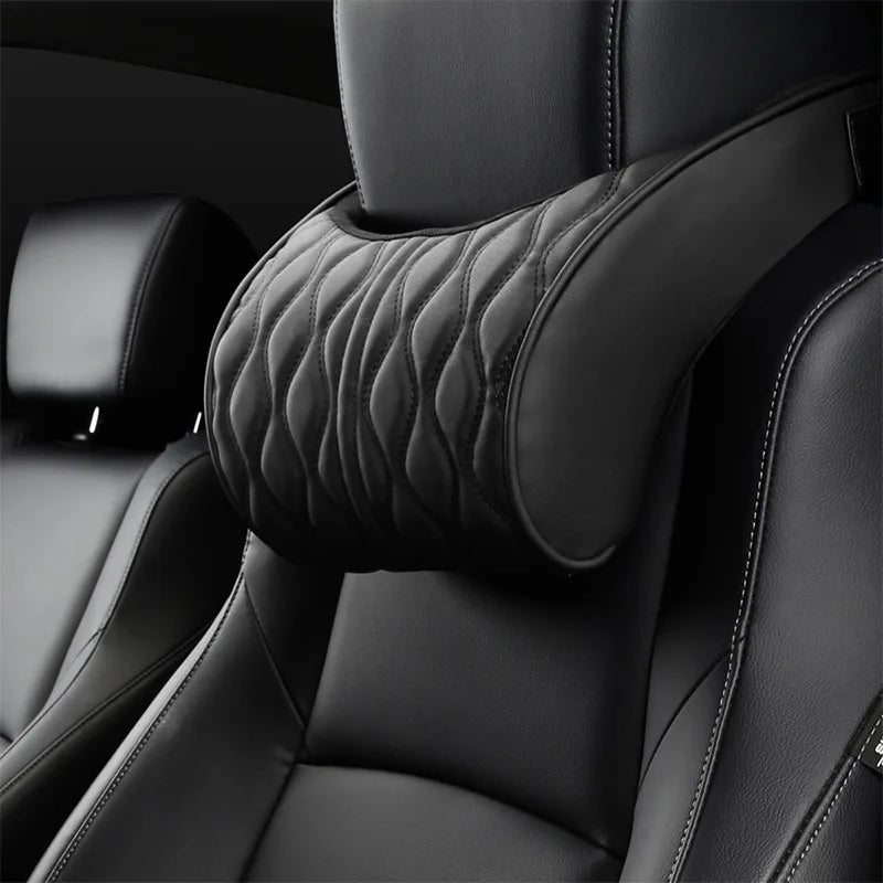 Car Neck & Lumbar Pillow – PU Leather Memory Foam Seat Headrest & Backrest Cushion