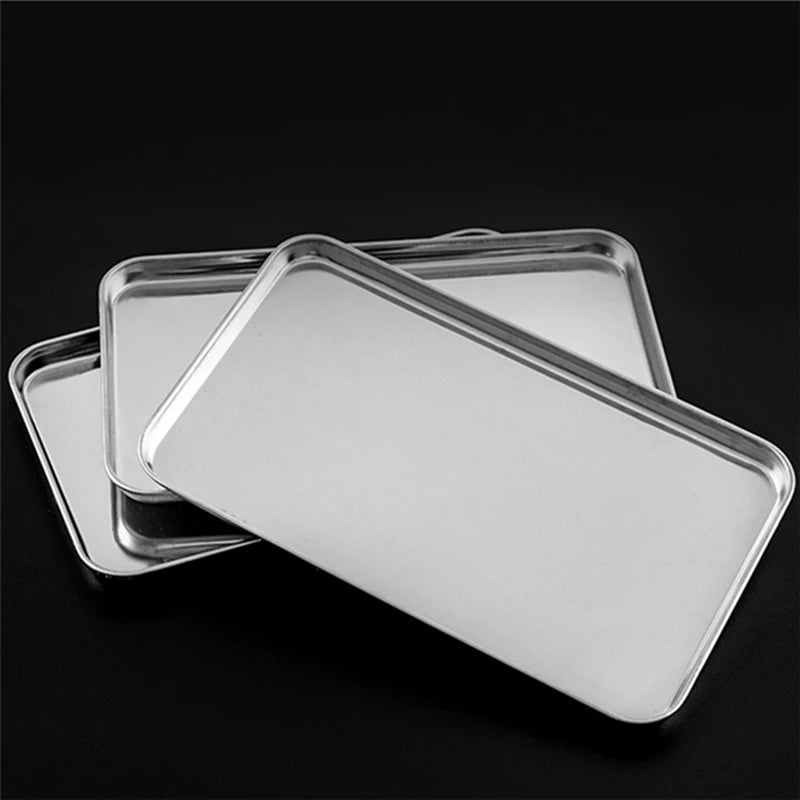 Rectangle Stainless Steel Buffet Tray – Metal Food Serving Plate for Rice, Noodles, & Home Dishes Storage Organizer