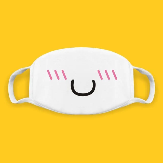 Kawaii Anime Expression Cotton Face Mask – Breathable Smile Mouth Muffle for Unisex Korean Style